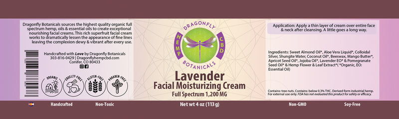 .85oz Full Spectrum CBD Hemp FACIAL MOISTURIZING CREAM: Lavender